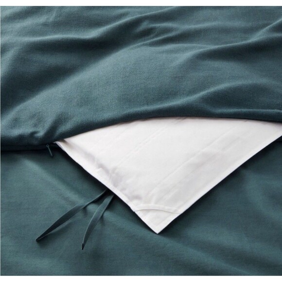 Full/Queen Heavyweight Linen Blend Duvet Cover & Sham Set Dark Teal - Casaluna - Picture 4 of 6
